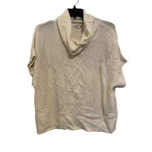 Coldwater Creek Ivory Diamond Knit Short Sleeve Cowl Neck Sweater XL(18)